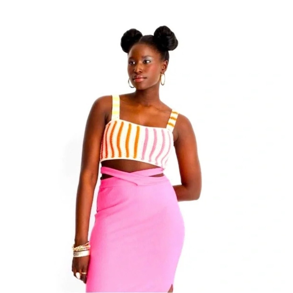 Future Collective Alani Noelle Crochet Crop Top Striped‎ Sleeveless L